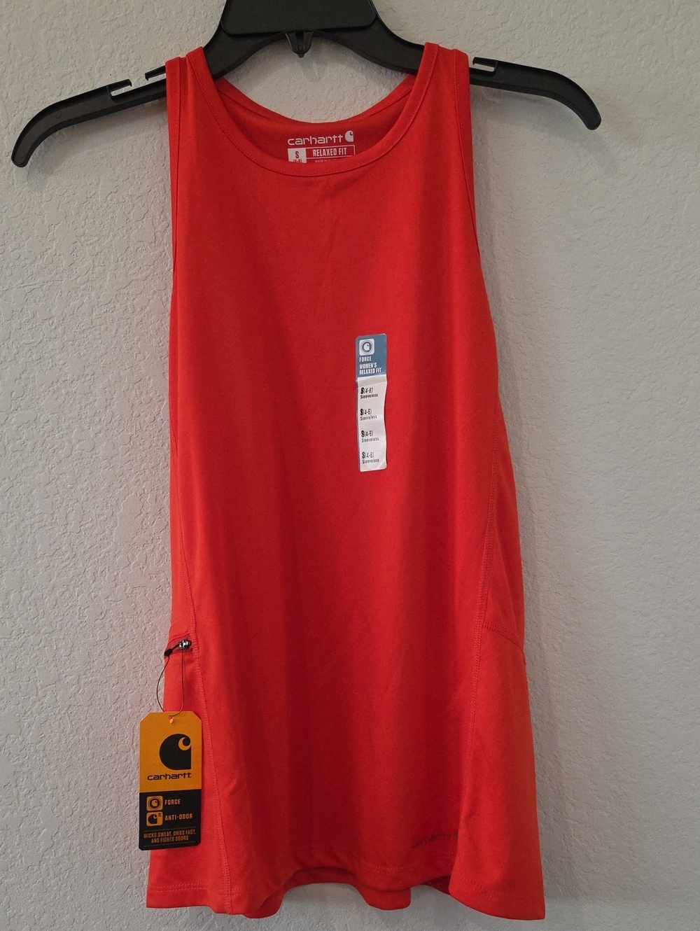 Carhartt Women's Orange Relaxed Fit Performance Tank Top Zipper Pocket For Phone